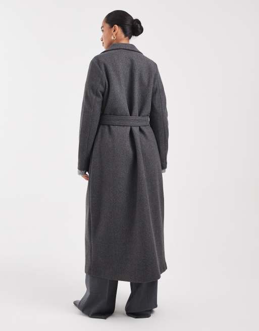 Vero Moda Petite extra long tie waist formal coat in dark gray melange