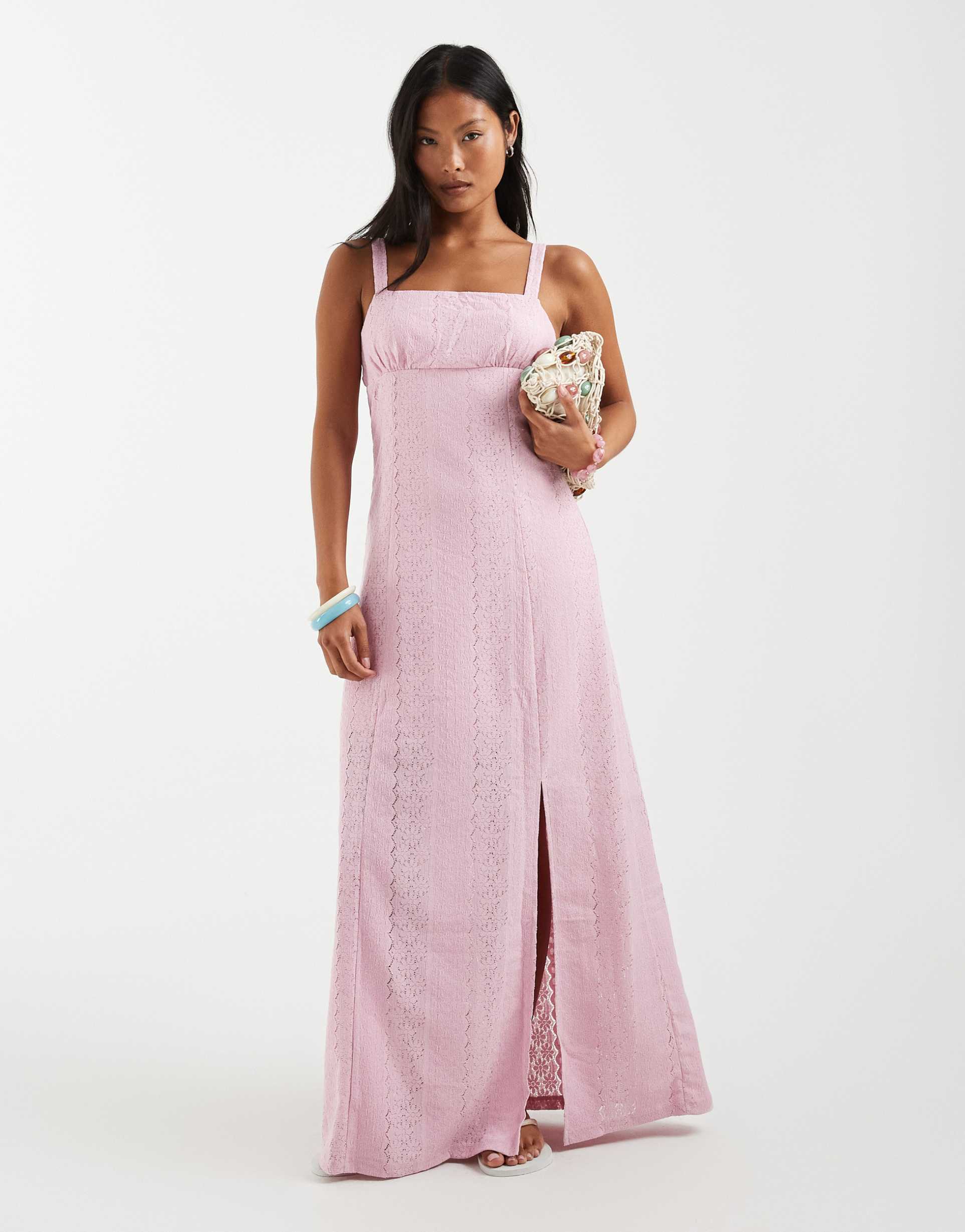 vero moda petite eyelet cami maxi dress in light pink