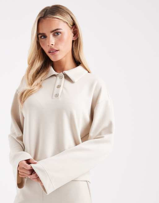 Vero Moda Petite - Felpa stile polo morbidissima color crema in coordinato