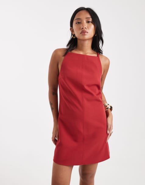 Vero Moda Petite – Figurbetontes Mini-Trägerkleid in Rot mit Ringerrücken - view 1