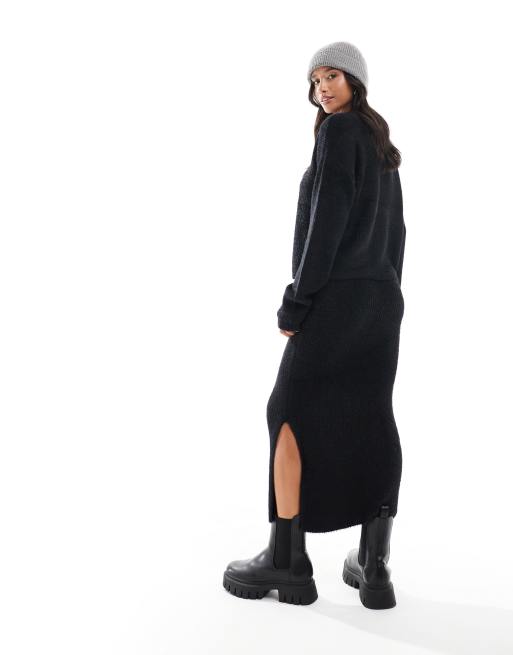 Vero Moda Petite – Flauschiger Midirock in Schwarz, Kombiteil ASOS