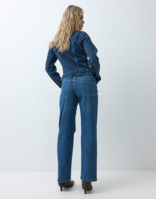 Vero Moda Petite Flora High-Waist-Straight-Leg-Jeans mit Gürtel in mittelblauem Denim, 5 von 5