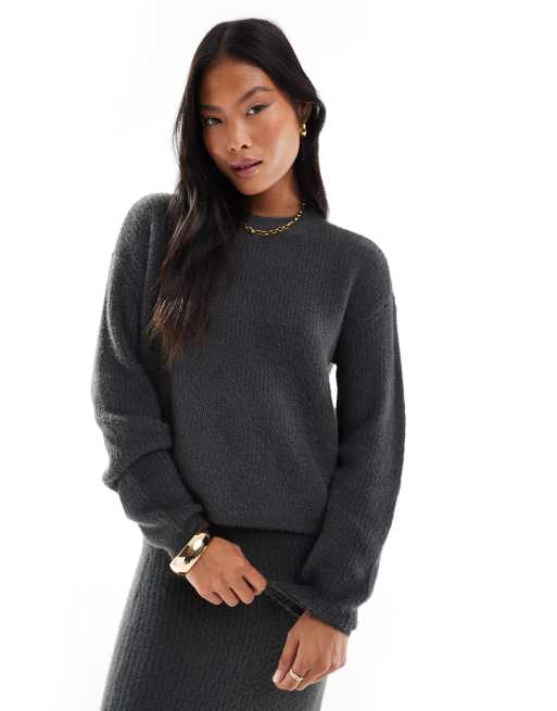 Vero Moda Petite fluffy jumper in asphalt grey (part of a set)