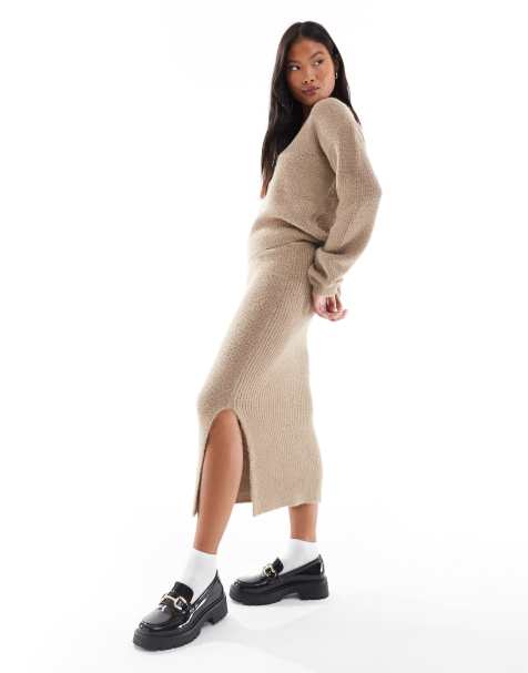 Vero Moda Petite fluffy midi skirt in beige (part of a set) - view 1