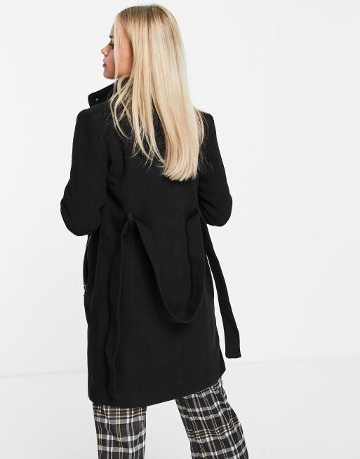 Petite black funnel neck coat best sale