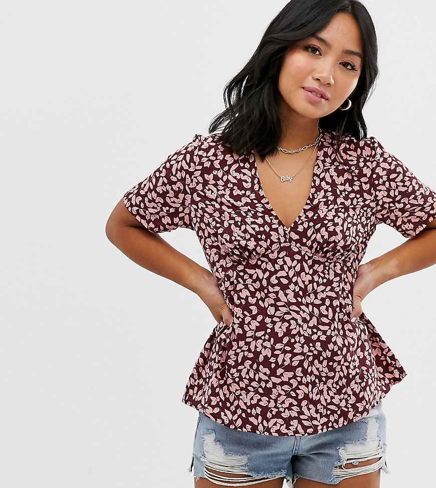 Vero Moda Petite - Gebloemde blouse met hartvormige halslijn-Multi