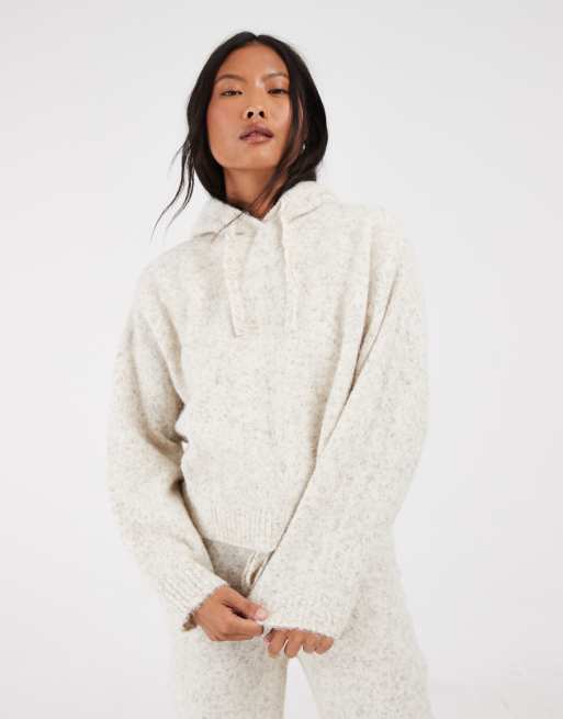 Vero Moda Petite gebreide pullover hoodie co-ord in oatmeal, 3 van 4