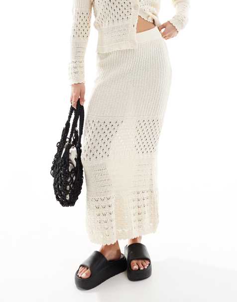Vero Moda Petite - Gehaakte maxi rok in crème, deel van co-ord set - view 1