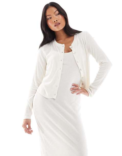 Vero Moda Petite – Gerippte, weiche Strickjacke in Creme meliert, Kombiteil - view 1