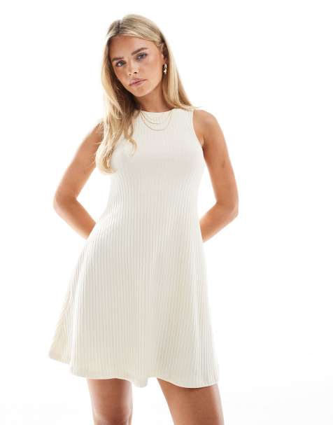 Vero Moda Petite – Geripptes Minikleid in Cremeweiß mit Ringerrücken - view 1