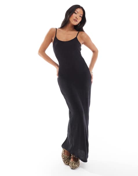 Vero Moda Petite – Geripptes, weiches, knöchellanges Trägerkleid in meliertem Schwarz, Kombiteil - view 1