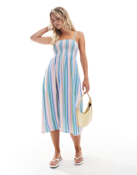 Vero Moda Petite - Gesmokte enkellange cami-jurk met snoepkleurige strepen - view 1