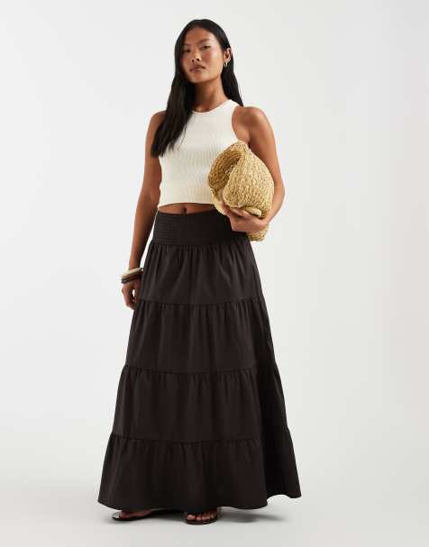 Vero Moda Petite – Gestufter Boho-Maxirock in Schokobraun mit gesmoktem Bund - view 1