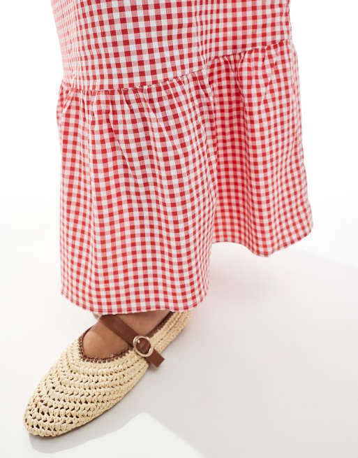 Vero Moda Petite – Gestufter Maxirock mit Vichy-Karomuster in Rot, 5 von 5