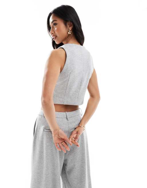 Vero Moda Petite - Gilet in jersey grigio chiaro mélange in coordinato, 4 di 4