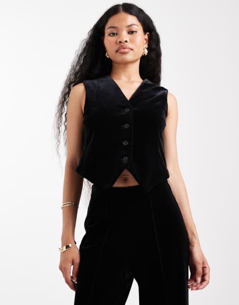 Vero Moda Petite - Gilet van fluweel in zwart, deel van co-ord set - view 1