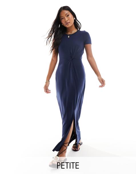 Vero Moda Petite – Granatowa sukienka t-shirtowa maxi z supełkiem i rozcięciem - view 1