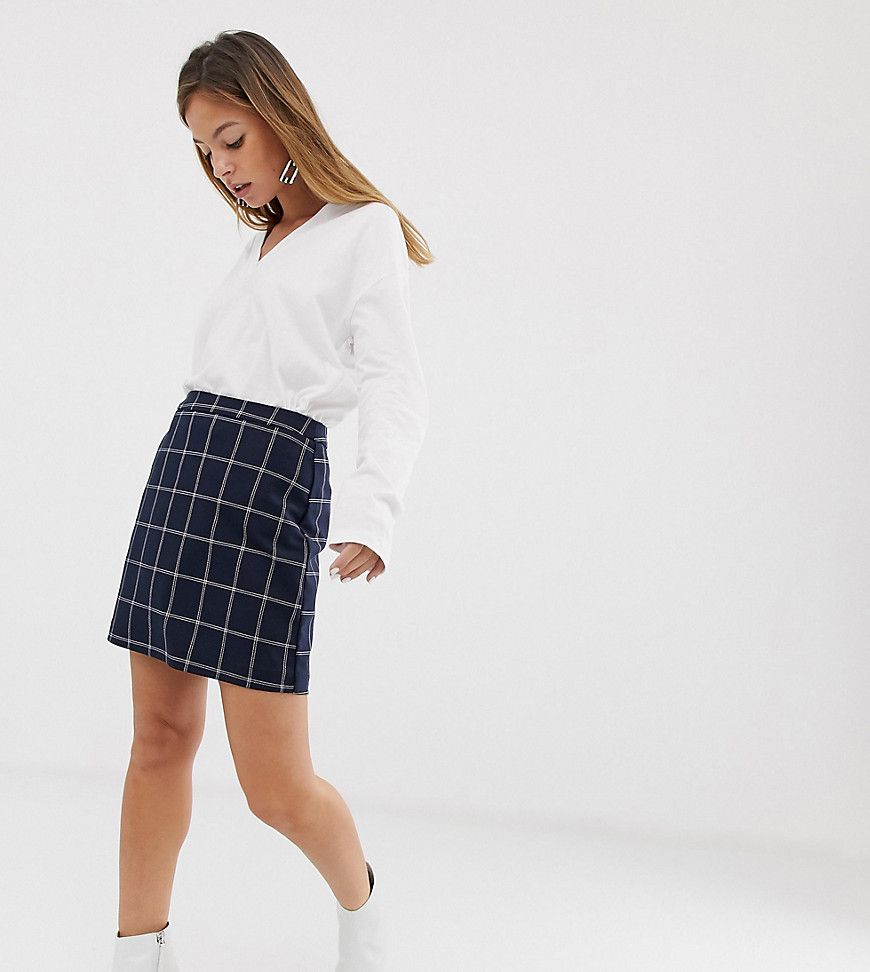 Vero Moda Petite grid check skirt-Navy