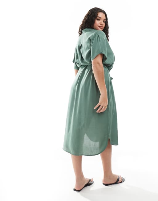 Vero Moda Petite - Grøn skjorte-midikjole med bindebælte, 4 af 4