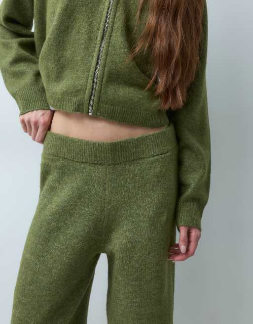 Vero Moda Petite – Grönmelerade, stickade byxor med vida ben, del av set, 5 av 5