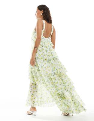 Vero Moda Petite Halterneck Tiered Maxi Dress With Corsage Detail In Yellow