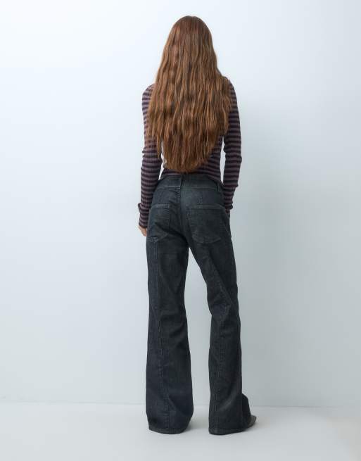 Vero Moda Petite Hazel højtaljede jeans med sømdetaljer og svaj i sort denim, 4 af 5