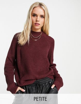 Vero Moda Petite high neck chunky knit jumper in dark red