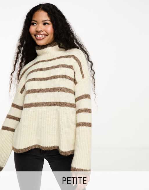 Vero Moda Petite high neck oversized stripe sweater in cream and