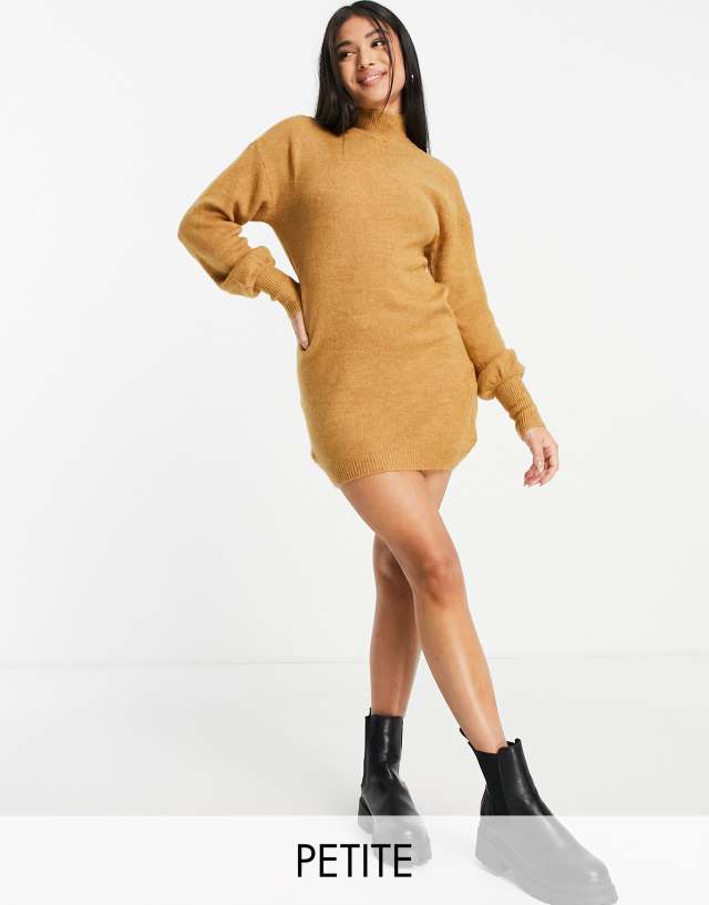 Vero Moda Petite high neck sweater dress in camel