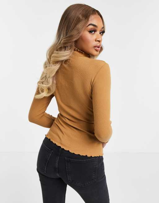 Vero Moda Petite high neck top in tobacco