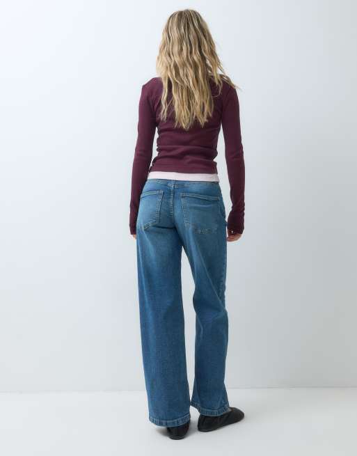 Vero Moda Petite high rise wide leg jeans in medium blue denim, 4 of 5