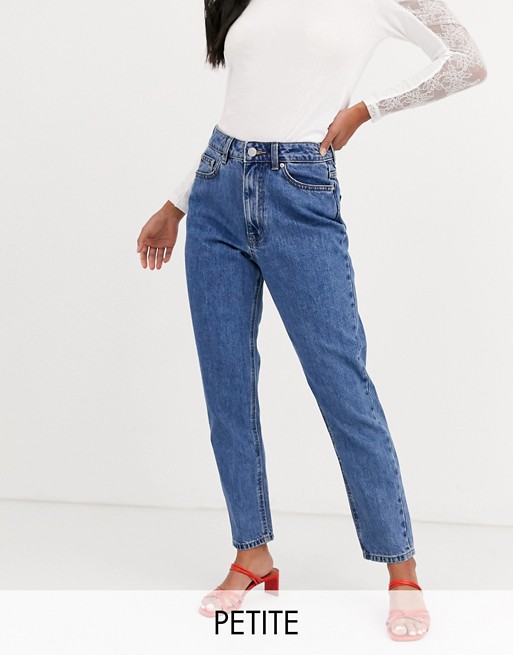 Vero Moda Petite high waist ankle grazer mom jean in medium blue