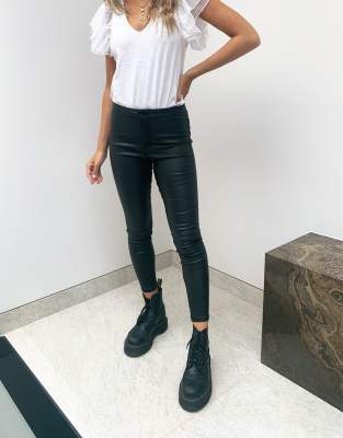 black high waisted leather look jeans