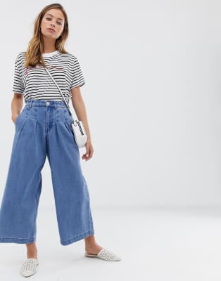 high waisted cropped wide leg jeans