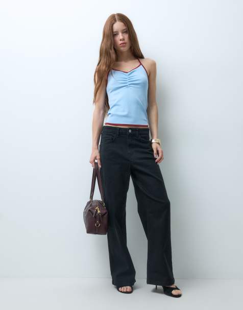 Vero Moda Petite højtaljede jeans med brede ben i sort denim - view 1