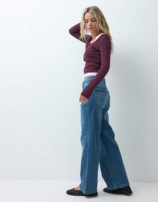 Vero Moda Petite hoch geschnittene Wide-Leg-Jeans aus mittelblauem Denim, 2 von 5