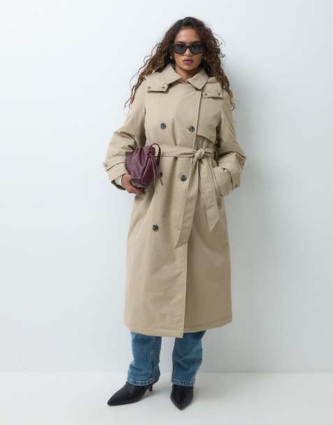 Vero Moda Petite hooded maxi trench coat with belt detail in neutral - view 1