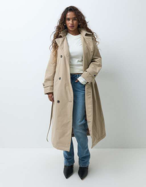 Vero Moda Petite hooded maxi trench coat with belt detail in neutral, 4 of 5