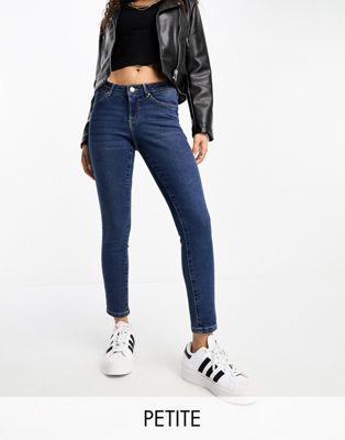 Vero Moda Petite skinny mid rise jeans in dark blue - ASOS Price Checker