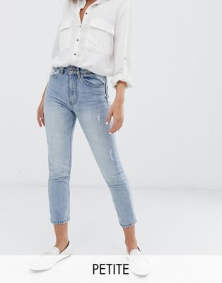 Vero Moda Petite – Jeans i mom-modell med hög midja-Blå