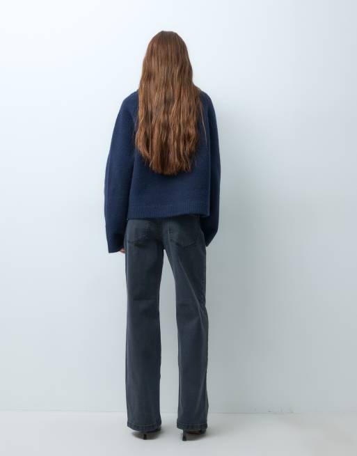 Vero Moda Petite jeans med hög midja och vida ben i mörkgrå denim, 5 av 5