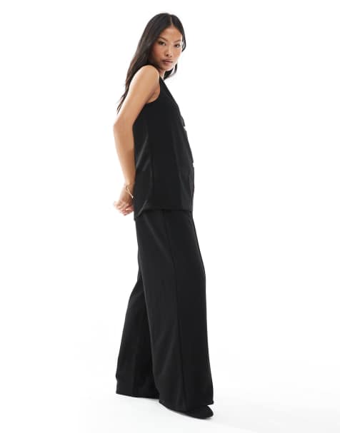 Vero Moda Petite jersey crepe vest and pants set in black - view 1
