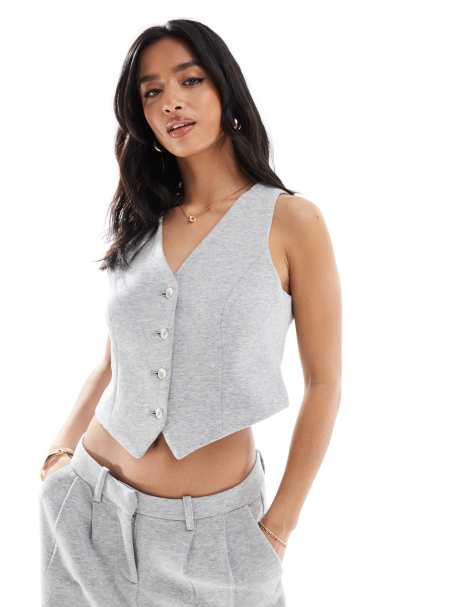 Vero Moda Petite jersey waistcoat co-ord in light grey melange
