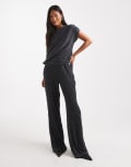 [Vero Moda Petite] Vero Moda Petite jersey wide leg pants in asphalt grey (Part of a set) XL Asphalt