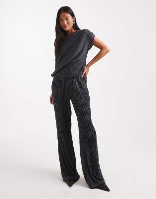 Vero Moda Petite Vero Moda Petite jersey wide leg trouser co-ord in asphalt grey