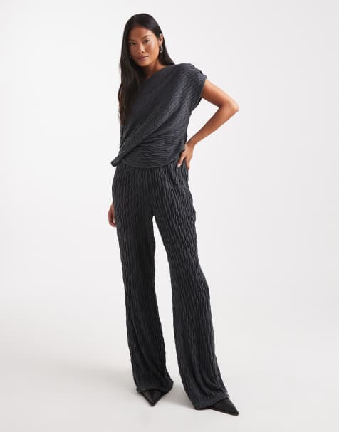 Vero Moda Petite jersey wide leg trouser co-ord in asphalt grey - view 1
