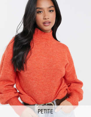 Vero Moda Petite jumper with balloon sleeves in coral-Red