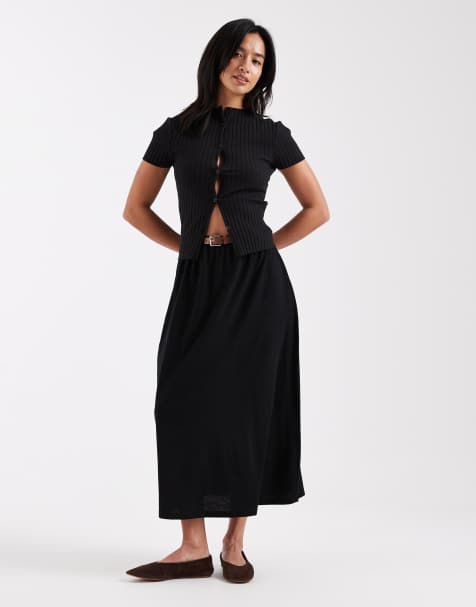 Vero Moda Petite - Jupe longue en jersey avec ceinture - Noir - view 1