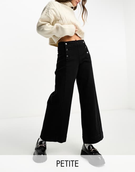 Vero Moda Petite - Kayla - Jeans a fondo ampio neri con bottoni sul davanti