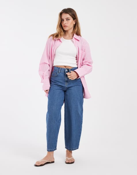 Vero Moda Petite – Kirsa – Barrel-Leg-Jeans in mittelblauer Waschung mit hohem Bund - view 1